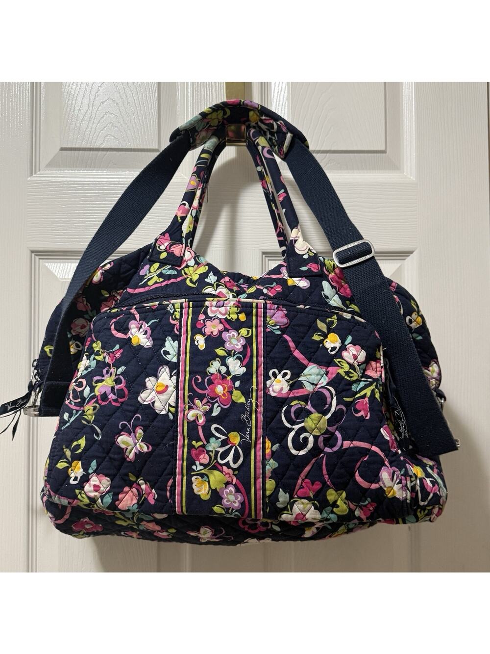 Vera Bradley Weekender Travel Bag Ribbons Floral Quilted Duffel Blue 18